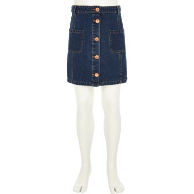 Girls blue denim button-up skirt